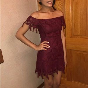 Off the shoulder burgundy dress